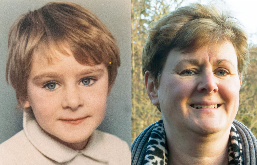 Gill as a child and now