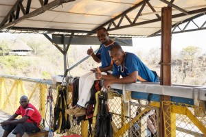 Relaxing after the rush in "The Scary Office" on Victoria Falls Bridge
