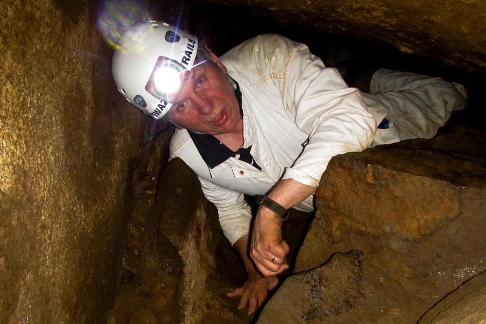 Martin edging through a tunnel